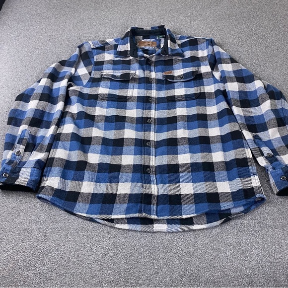 Orvis Flannel Shirt Jacket Shacket Heavyweight Blue Gray Long Sleeve Men’s Sz L - Picture 2 of 11